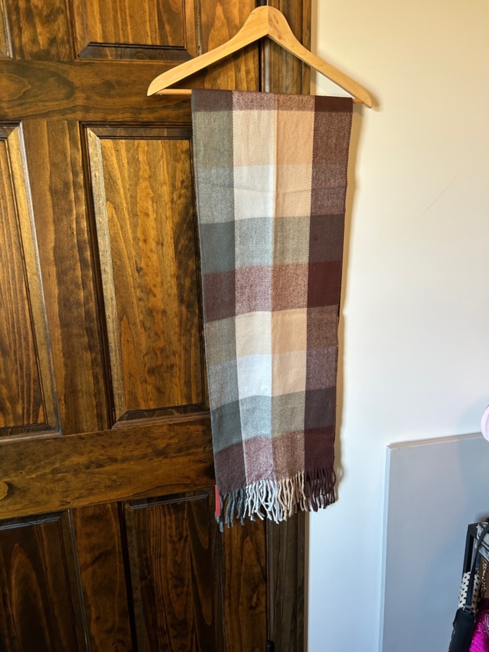Cashmere Plaid Fringe Women's Scarf in Brown & Cream Preloved 💯 cashmere
